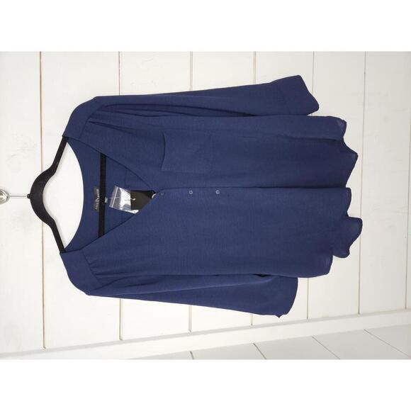 NWT Fred David Large Navy Blue collarless blouse - Picture 1 of 5